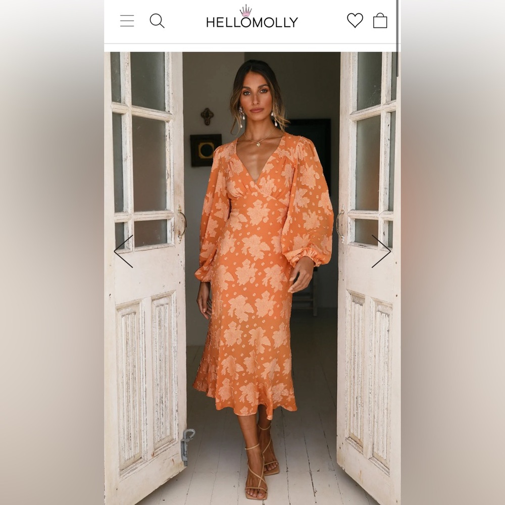 Hello Molly Raise The Sun Midi Dress Orange Size L